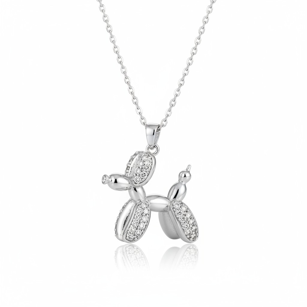 Elegant Silver Balloon Dog Pendant Necklace